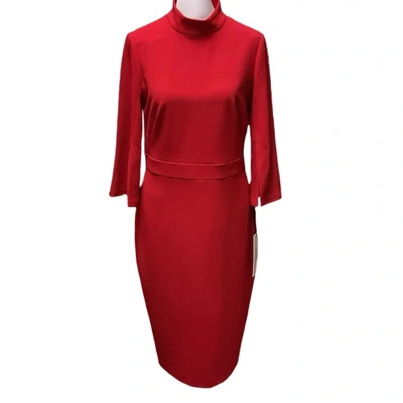 knee length dresses for ladies Sweetheart-Neck Long-Sleeve A-Line Mini Dress in Red main image 0